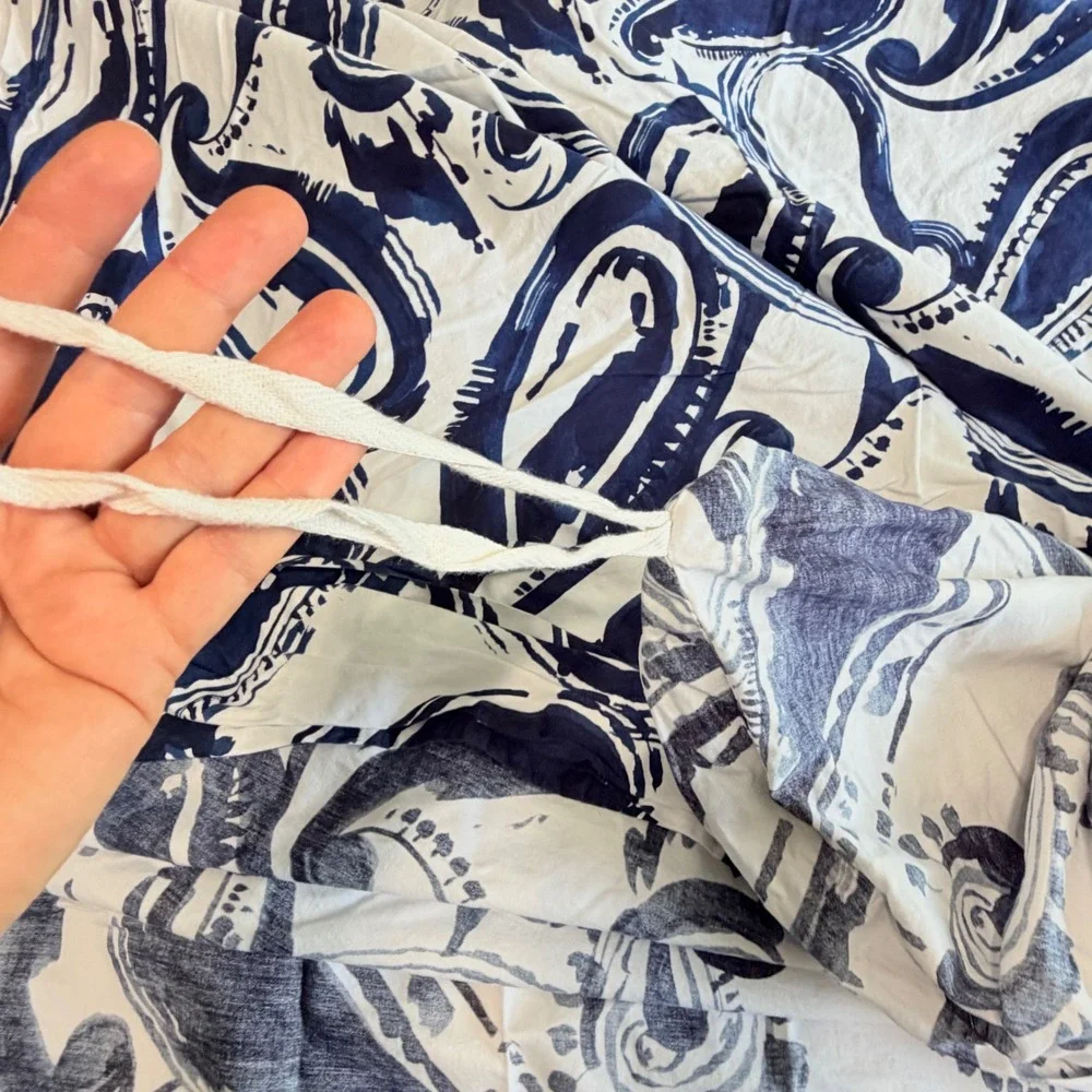 Pottery Barn Organic Cotton Duvet Cover Full Queen Navy Blue White Paisley